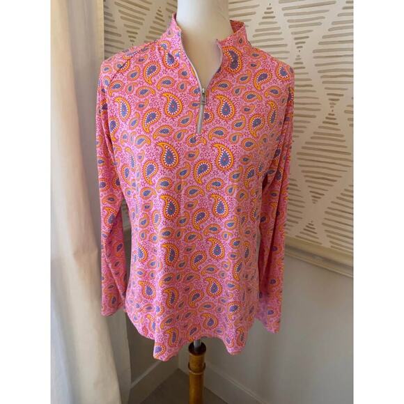 Cool Birdie Large Pink Paisley Print Cooling Sun Protection Quarter Zip Shirt - Picture 1 of 5